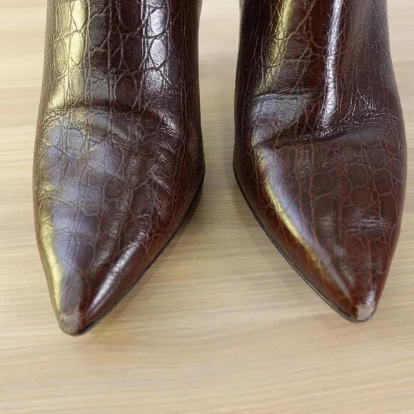 Cole Haan Shoes Leather 9 Brown Ankle Bootie Crocodile Embossed Grand Ambition