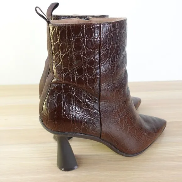 Cole Haan Shoes Leather 9 Brown Ankle Bootie Crocodile Embossed Grand Ambition