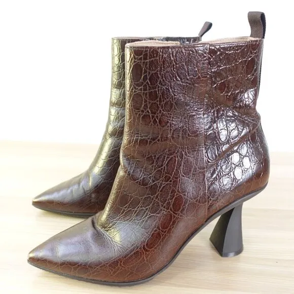 Cole Haan Shoes Leather 9 Brown Ankle Bootie Crocodile Embossed Grand Ambition