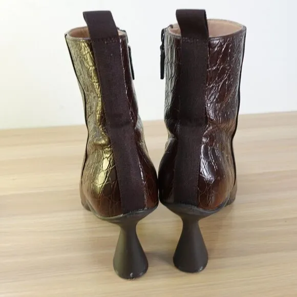 Cole Haan Shoes Leather 9 Brown Ankle Bootie Crocodile Embossed Grand Ambition