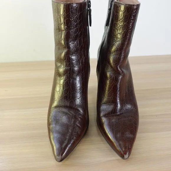 Cole Haan Shoes Leather 9 Brown Ankle Bootie Crocodile Embossed Grand Ambition