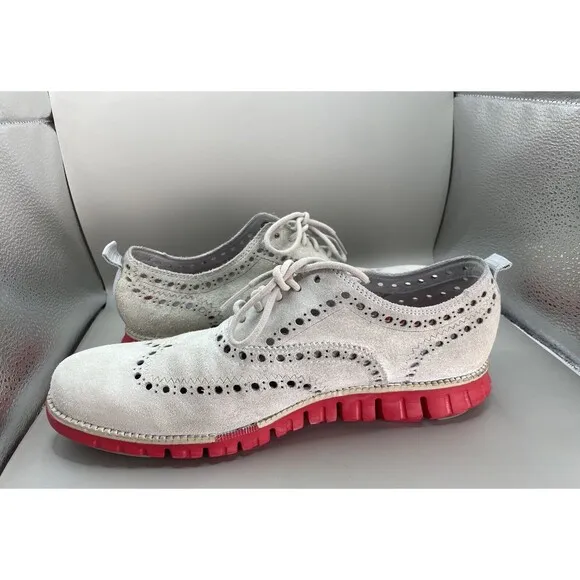 Cole Haan Zerogrand Wingtip Oxford Mens 8.5 M Gray Red Suede Grrand OS Manmade