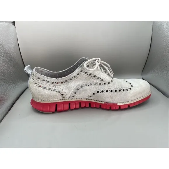 Cole Haan Zerogrand Wingtip Oxford Mens 8.5 M Gray Red Suede Grrand OS Manmade