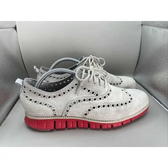 Cole Haan Zerogrand Wingtip Oxford Mens 8.5 M Gray Red Suede Grrand OS Manmade