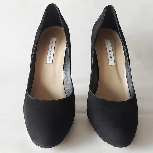 Diane Von Furstenberg Women Pumps Size 10 Black Suede Comfort Heels Court Shoes
