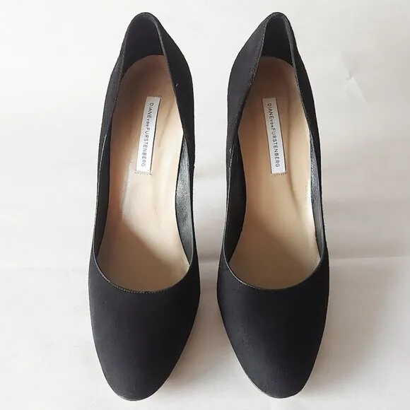 Diane Von Furstenberg Women Pumps Size 10 Black Suede Comfort Heels Court Shoes