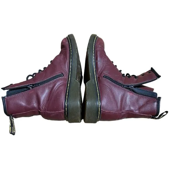 DOC MARTENS Mens 6 Vegan Leather Cherry Red, *Worn And Scuffed* Distressed W 7