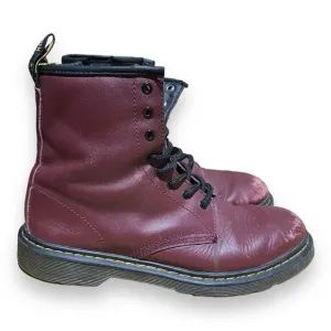DOC MARTENS Mens 6 Vegan Leather Cherry Red, *Worn And Scuffed* Distressed W 7