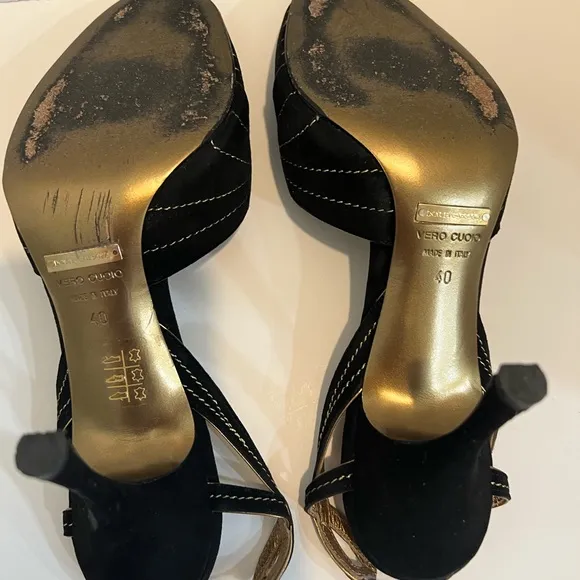 Dolce Gabbana Blk Suede w/ Gold Trim. Size 40