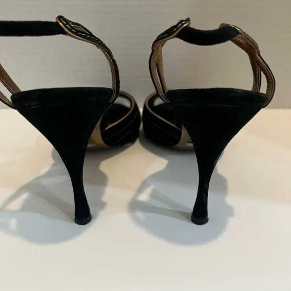Dolce Gabbana Blk Suede w/ Gold Trim. Size 40