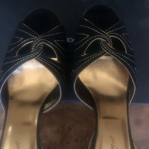 Dolce Gabbana Blk Suede w/ Gold Trim. Size 40