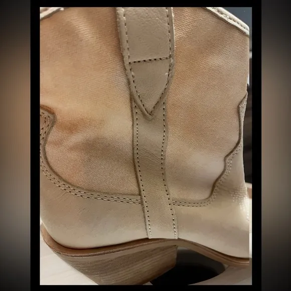 DOLCE VITA Nashe Leather Western Vanilla Nubuck Booties Stocked Heel 2-Tone 6.5