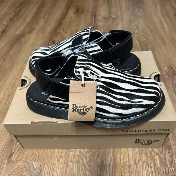 DR MARTENS JORGE HAIR-ON ANIMAL PRINT SLINGBACK MULES shoes women’s 8 new
