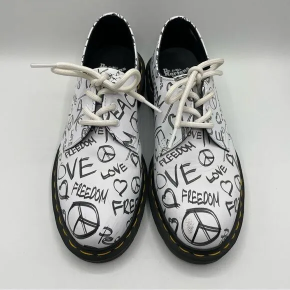 Dr. Martens White Peace Love Freedom 1461 6 Eye Oxford Shoes