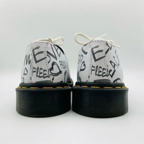 Dr. Martens White Peace Love Freedom 1461 6 Eye Oxford Shoes