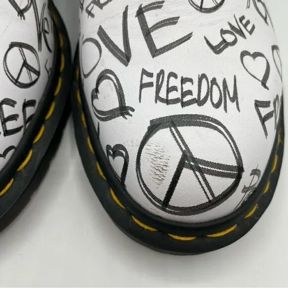 Dr. Martens White Peace Love Freedom 1461 6 Eye Oxford Shoes