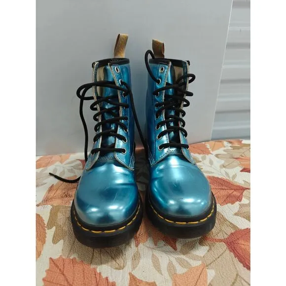 Dr.Martens 8 Holes Metallic Boots  Blue Women's Size 6