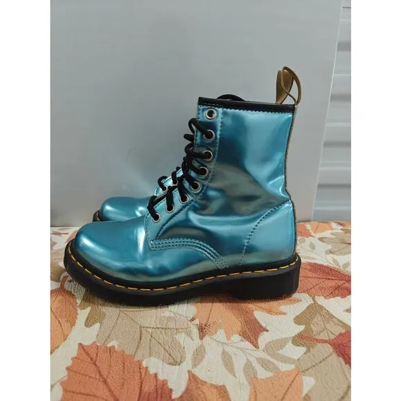 Dr.Martens 8 Holes Metallic Boots  Blue Women's Size 6