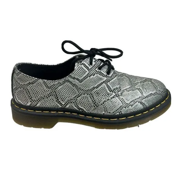 Dr. Martens Womens Oxford Shoes Size 8 US Vegan Gray Silver Metallic Snake