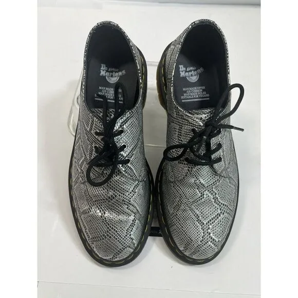 Dr. Martens Womens Oxford Shoes Size 8 US Vegan Gray Silver Metallic Snake
