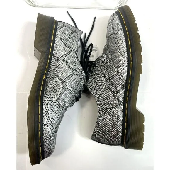 Dr. Martens Womens Oxford Shoes Size 8 US Vegan Gray Silver Metallic Snake
