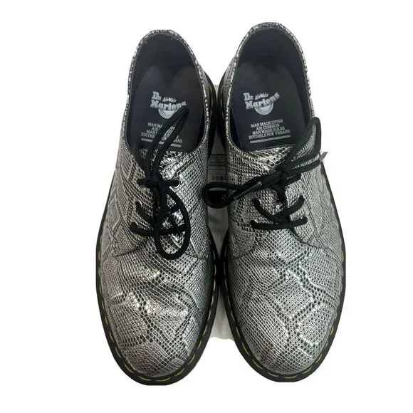 Dr. Martens Womens Oxford Shoes Size 8 US Vegan Gray Silver Metallic Snake