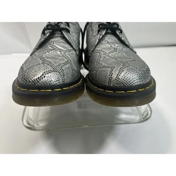 Dr. Martens Womens Oxford Shoes Size 8 US Vegan Gray Silver Metallic Snake