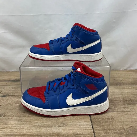 EUC Air Jordan 1 Retro Mid Game/Royal-Gym Red 554725-407 5.5 Youth 7 Woman’s