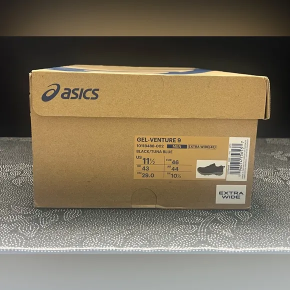 EUC - ASICS Men's Gel-Venture 9 Running Shoes Black/Tuna Blue Size:11.5 Ex-Wide