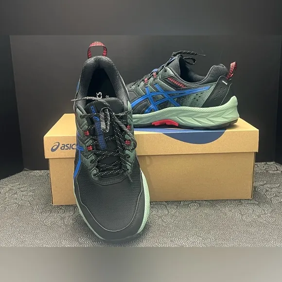 EUC - ASICS Men's Gel-Venture 9 Running Shoes Black/Tuna Blue Size:11.5 Ex-Wide