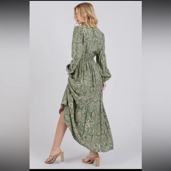 Floral Sage Boho Maxi Dress