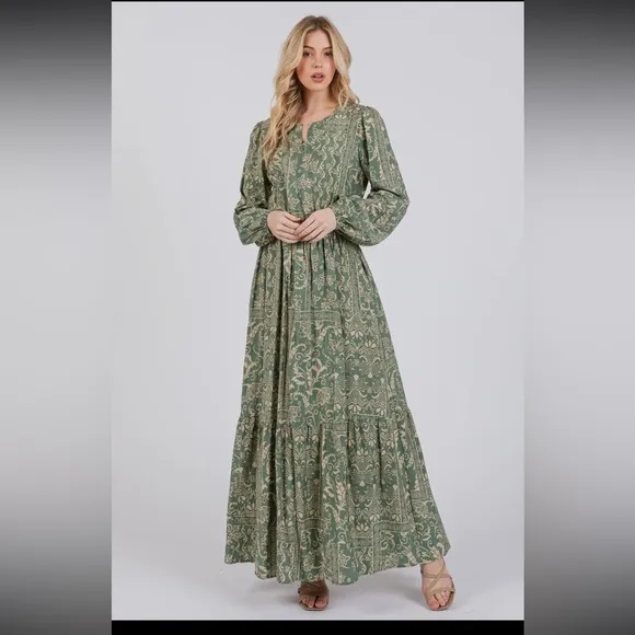 Floral Sage Boho Maxi Dress