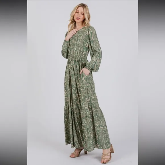 Floral Sage Boho Maxi Dress