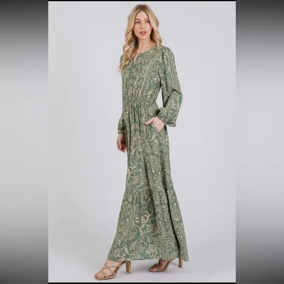 Floral Sage Boho Maxi Dress