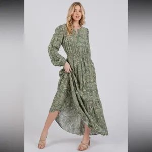 Floral Sage Boho Maxi Dress