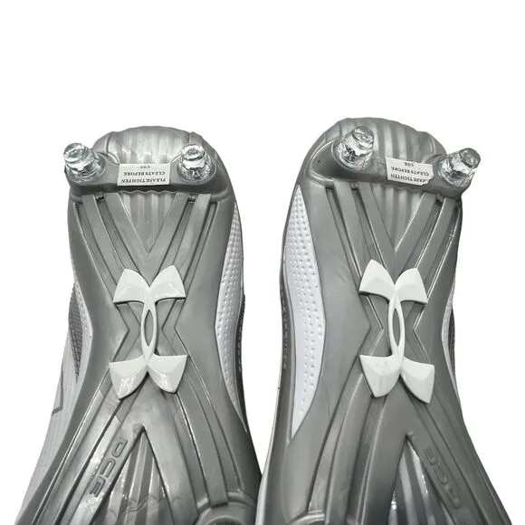 Football Cleats Under Armour Men UA Fierce D White Silver Iridescent 13.5 Flawed