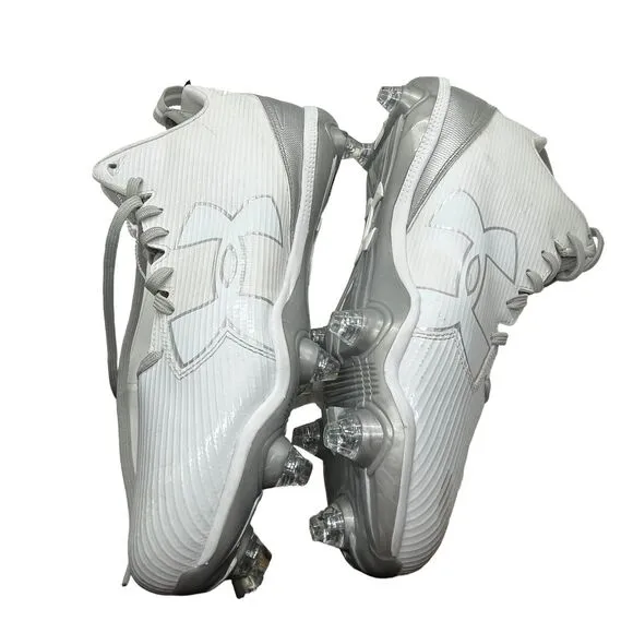 Football Cleats Under Armour Men UA Fierce D White Silver Iridescent 13.5 Flawed