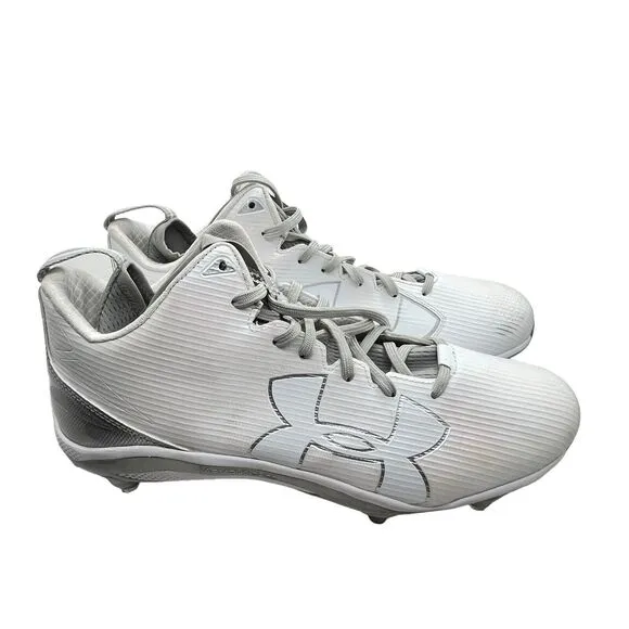 Football Cleats Under Armour Men UA Fierce D White Silver Iridescent 13.5 Flawed