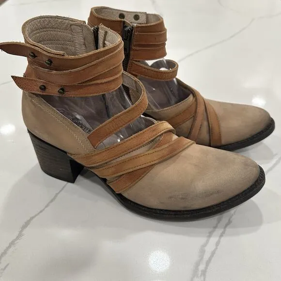 Freebird by Steven GRIND Leather Suede Strappy Boot RARE Taupe Sz 10 New