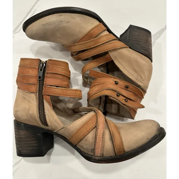 Freebird by Steven GRIND Leather Suede Strappy Boot RARE Taupe Sz 10 New