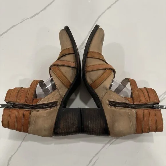 Freebird by Steven GRIND Leather Suede Strappy Boot RARE Taupe Sz 10 New