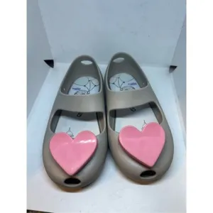 Girls Baubles   Soles Dove Gray Kaia Shoes W/ Pink Heart Baubles Sz 11 Eu 28