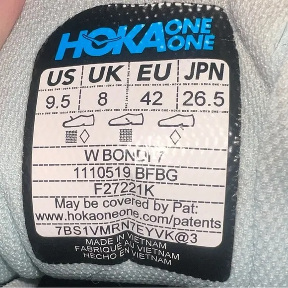 {GUC Hoka One One Bondi 7 Blue Fog Athletic Running Shoes Womens Size 9.5}