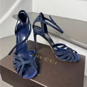 GUCCI Navy Blue Crystal Strappy Heels 39.5