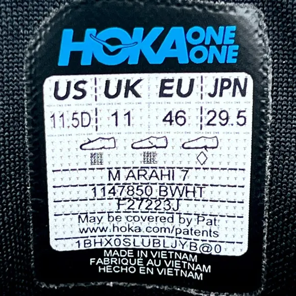 Hoka One One Arahi 7 Men’s Running Gym Shoes Black White 11.5