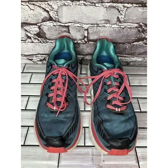 Hoka One One Clifton 4 Blue White Pink Lace Up Road Running Shoes Women Sz 9.5D
