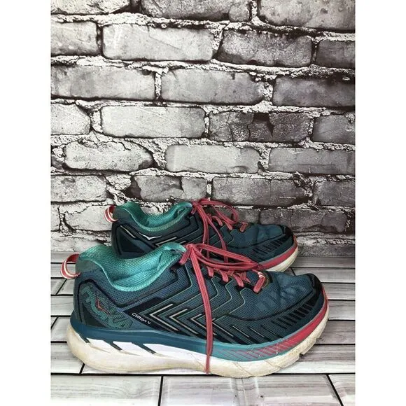 Hoka One One Clifton 4 Blue White Pink Lace Up Road Running Shoes Women Sz 9.5D