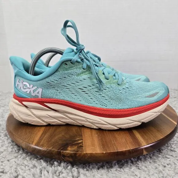 Hoka One One Clifton 8 Aquarella Eggshell Athletic Gym Running Shoes Womens 9 B