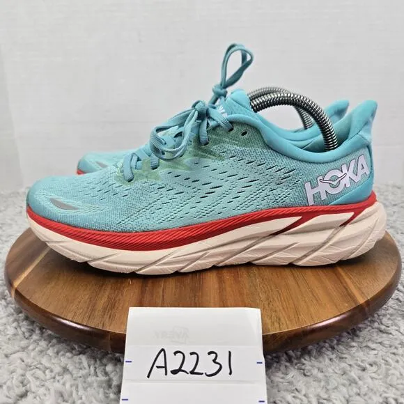 Hoka One One Clifton 8 Aquarella Eggshell Athletic Gym Running Shoes Womens 9 B