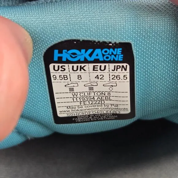 Hoka One One Clifton 8 Aquarella Eggshell Blue Gym Running Shoes Womens 9.5 B